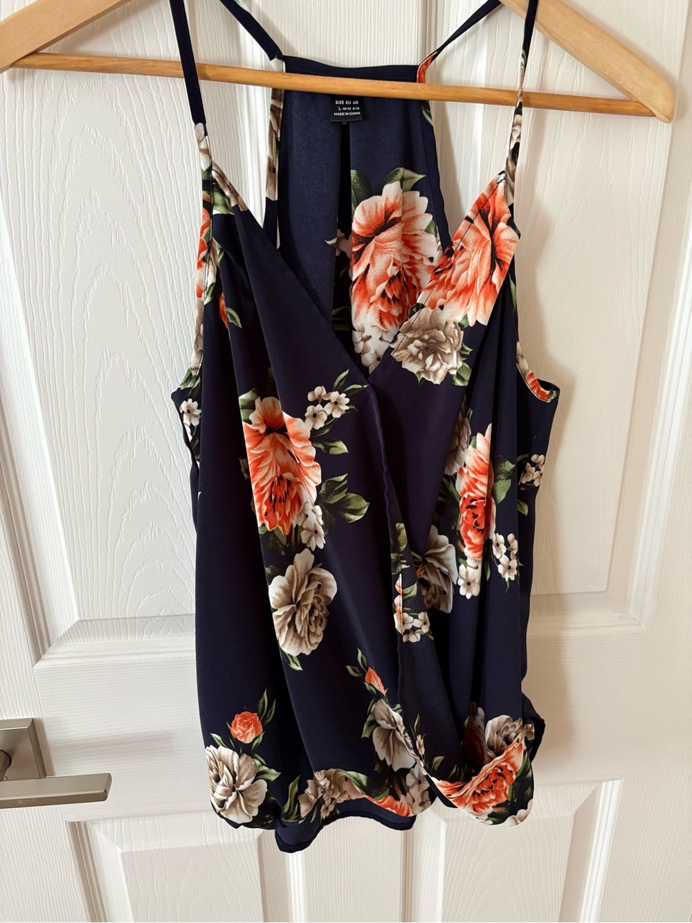 Floral Navy Wrap-Front Cami Top